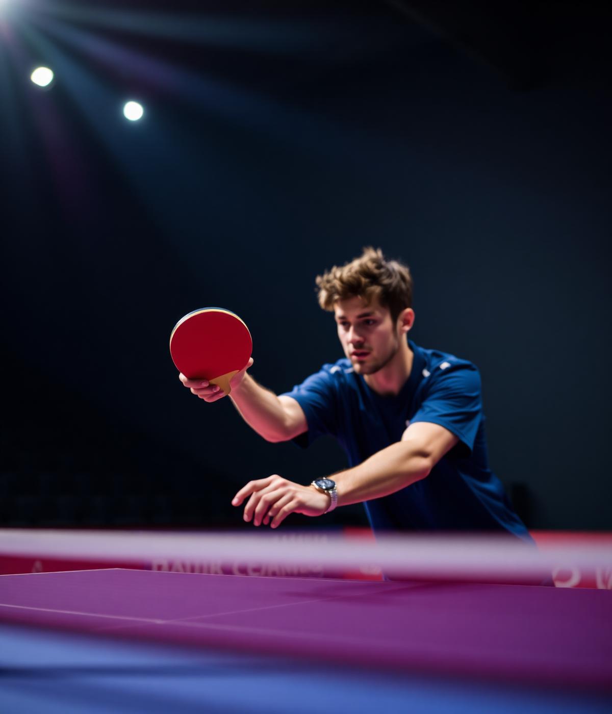 Player serving with intense focus